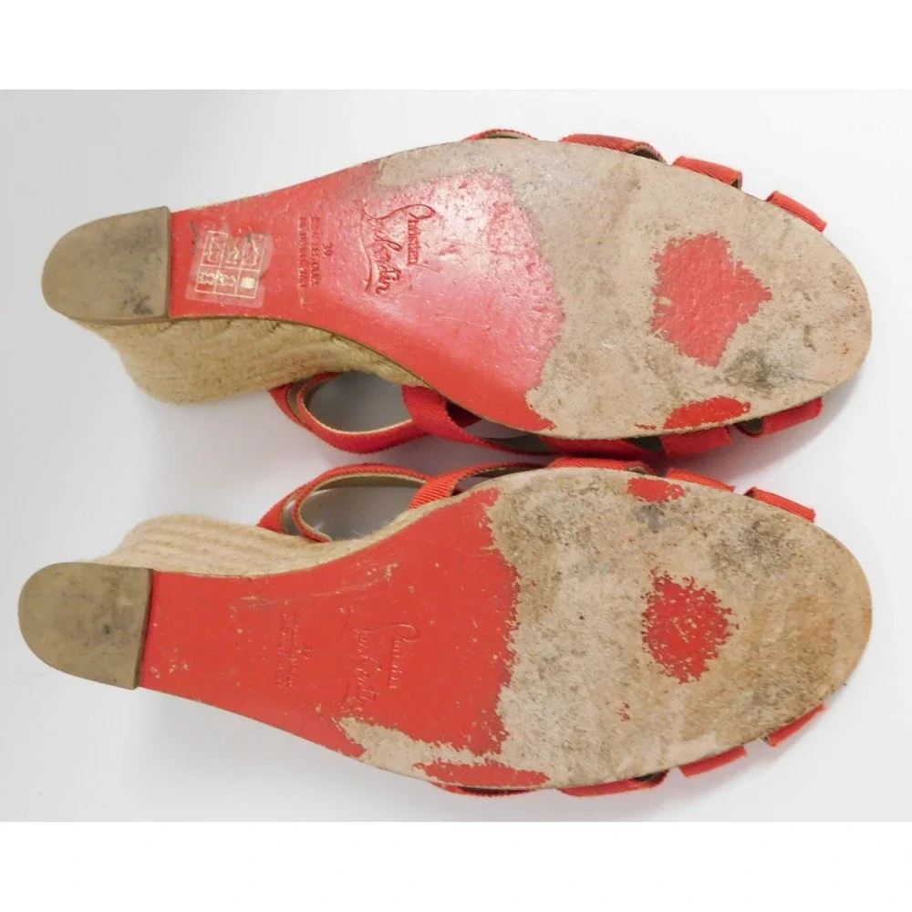 Christian Louboutin Delfin 80 Red‎ Ribbon/Rope Espadrille Sandals Wedge sz 39